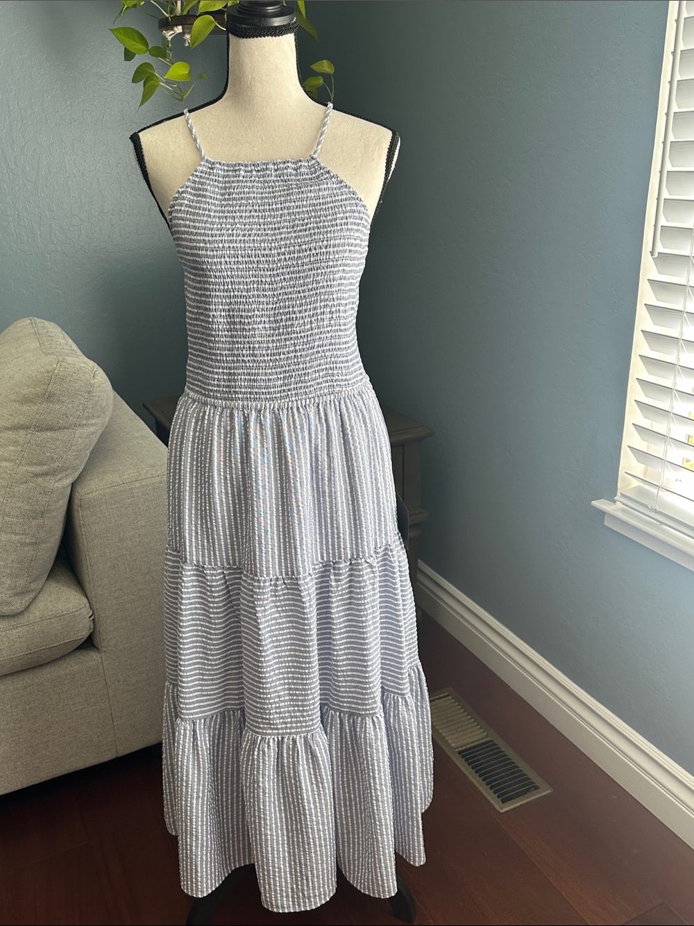 Lulu's Light Blue & White Striped Smocked Maxi Dress